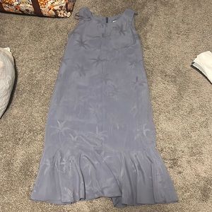 Milson by Ky's Slate Blue Palm Tree 100% Silk Midi Dress